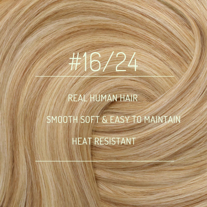 RUNATURE Blonde Clip in Hair Extensions, Real Human Hair Clip in Extensions, Short Hair Extensions Clip Ins, Double Weft Remy Natural Hair, 12 Inch 80g 7pcs, #16P24 Golden Blonde Highlights - Image 2